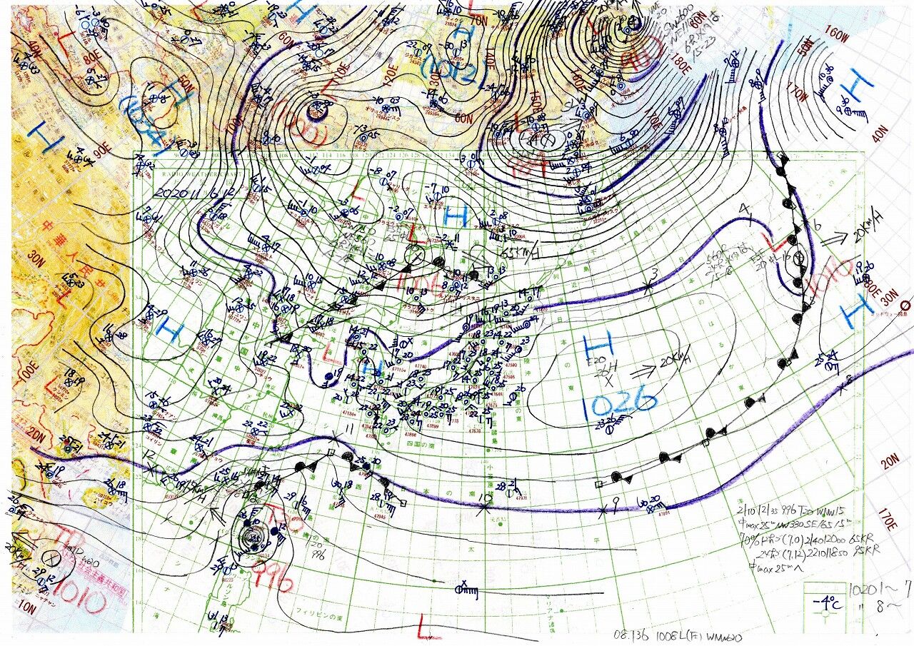 台風20号はバシー海峡へ 天気図日記