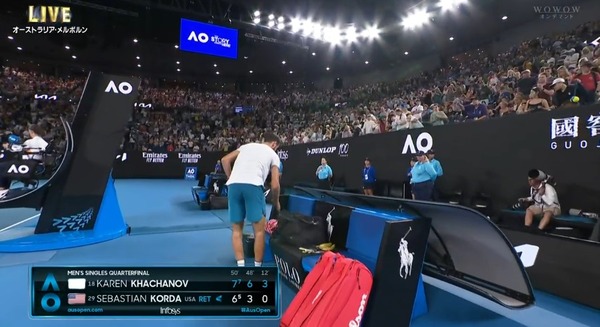 ハチャノフがコルダの途中棄権により全豪初のベスト4へ！！初GS決勝進出なるか！？
