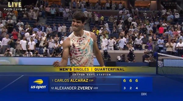 王者アルカラスが次世代王者ズベレフを一蹴し全米ベスト4へ！！次は元王者メドベ！！