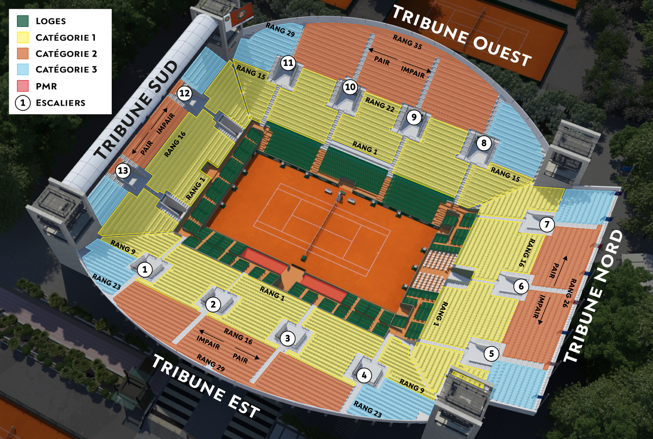 Roland Garros 全仏オープンテニス メインコート座席マップ フランスのテニス情報 Roland Garros 全仏オープンテニス メインコート座席マップ フランスのテニス情報