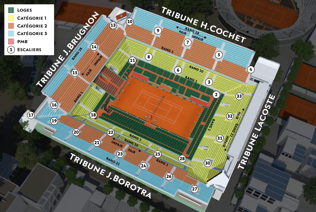 Roland Garros 全仏オープンテニス メインコート座席マップ フランスのテニス情報 Roland Garros 全仏オープンテニス メインコート座席マップ フランスのテニス情報