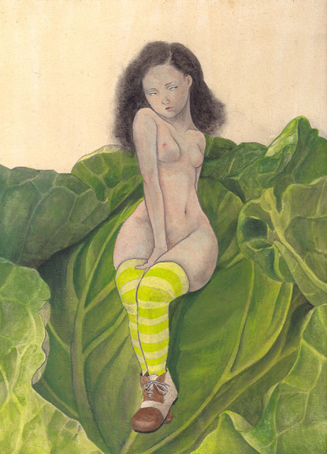 寺田楓さんのアクリル画 「芋虫」