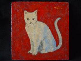 ネコの時 10ｃｍ&times;10ｃｍ 合板・油彩