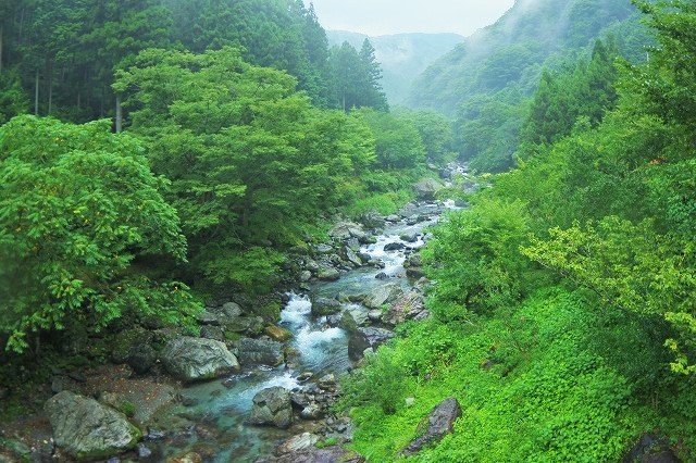 中津渓谷上流 山村自然楽校 しもなの郷 鬼ヶ城山景