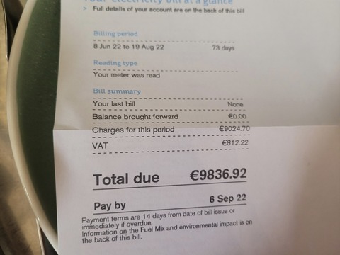 アイルランドのとある喫茶店に届いた今月の電気代請求書をご覧ください