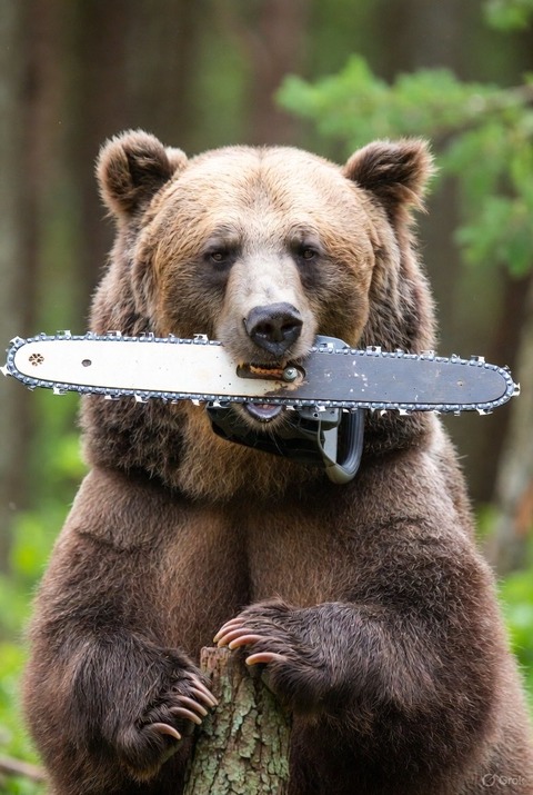 【恐怖】米国でチェーンソーくわえたクマが出現