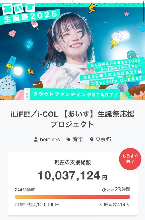 【悲報】無名地下アイドル、クラファンで1000万円獲得ｗｗｗｗｗｗｗ