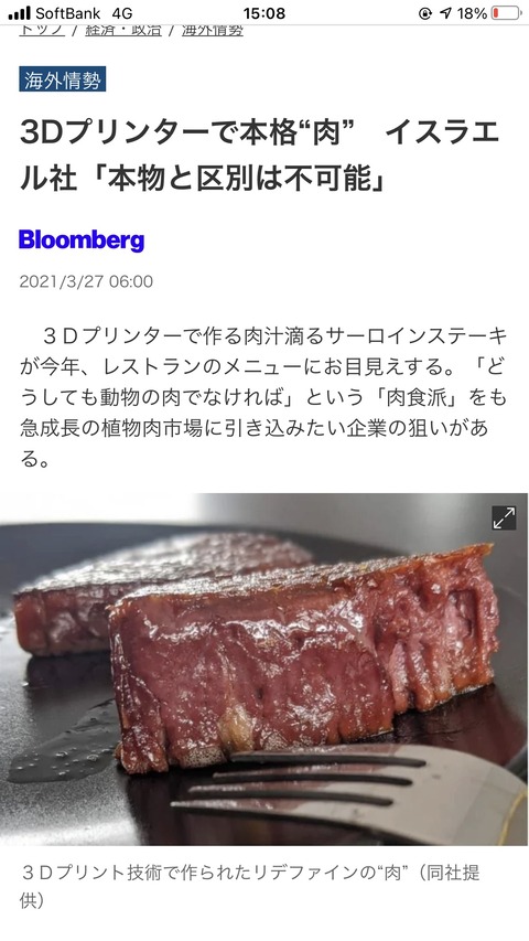 3Dプリンターで植物でできたサーロインステーキ肉を作った（画像あり）