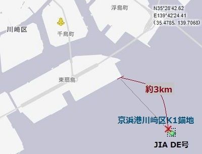 JIA DE号の沈没地点