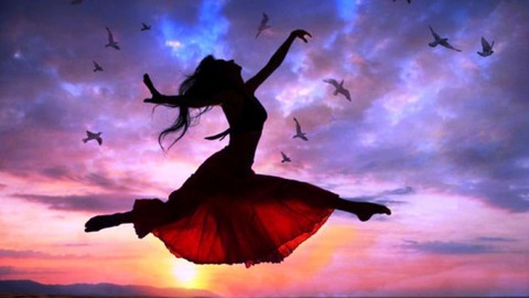 ws_Woman_Free_Flying_Sunset_Birds_852x480