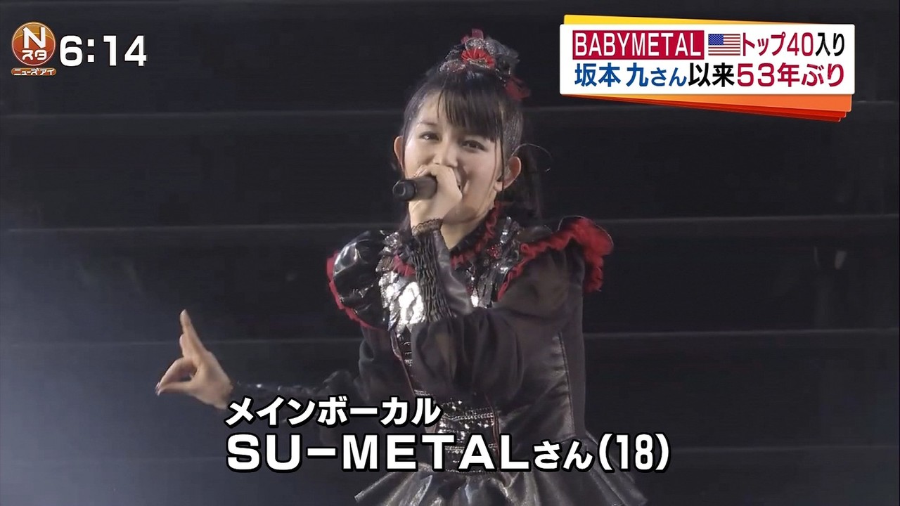 Nスタ BABYMETALがBillboard TOP40入り 坂本九以来53年ぶり (動画有り)コメント