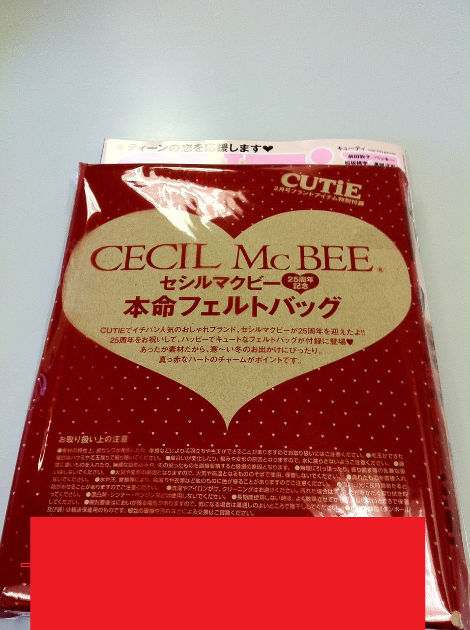 雑誌付録レビュー セシルマクビー 本命フェルトバッグ ｃｕｔｉｅ 12年2月号 ちきのingredient