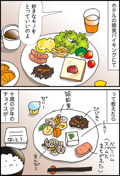 ちくわの穴から星☆を見た ＊4コマ-朝ご飯1