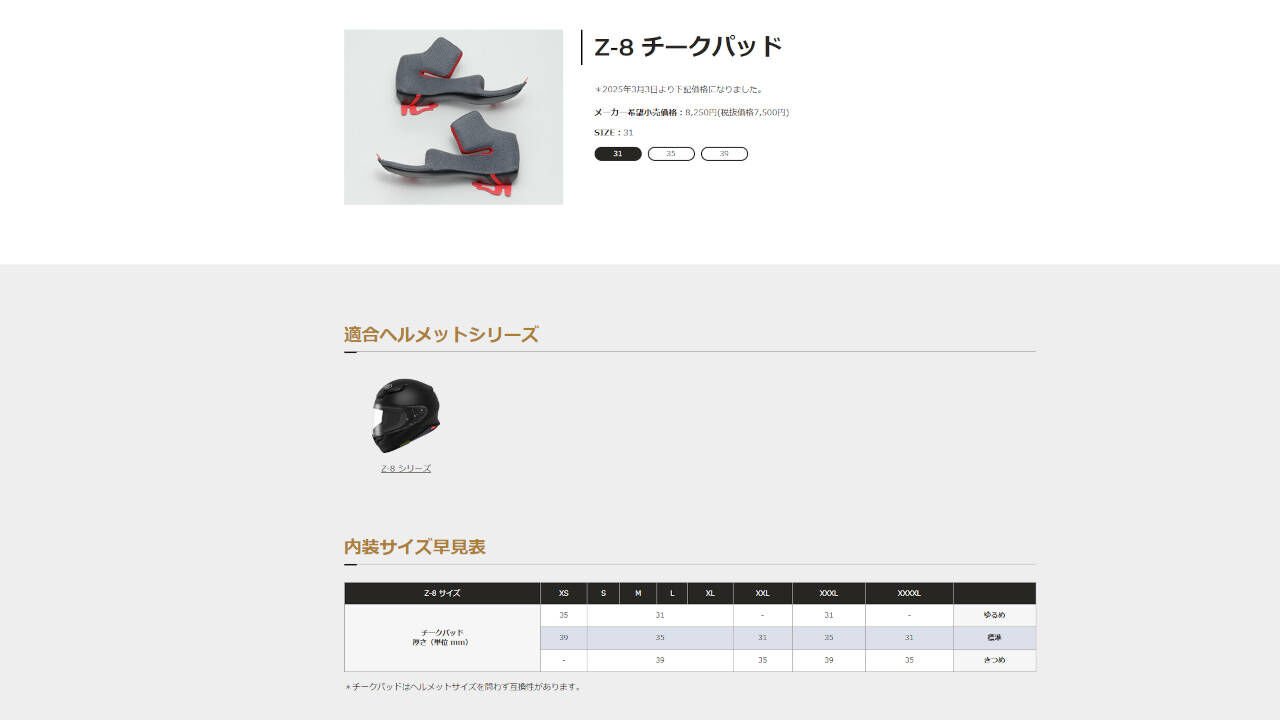 SHOEI Z-8 チークパッド フィッティング : ゆるほび 2nd