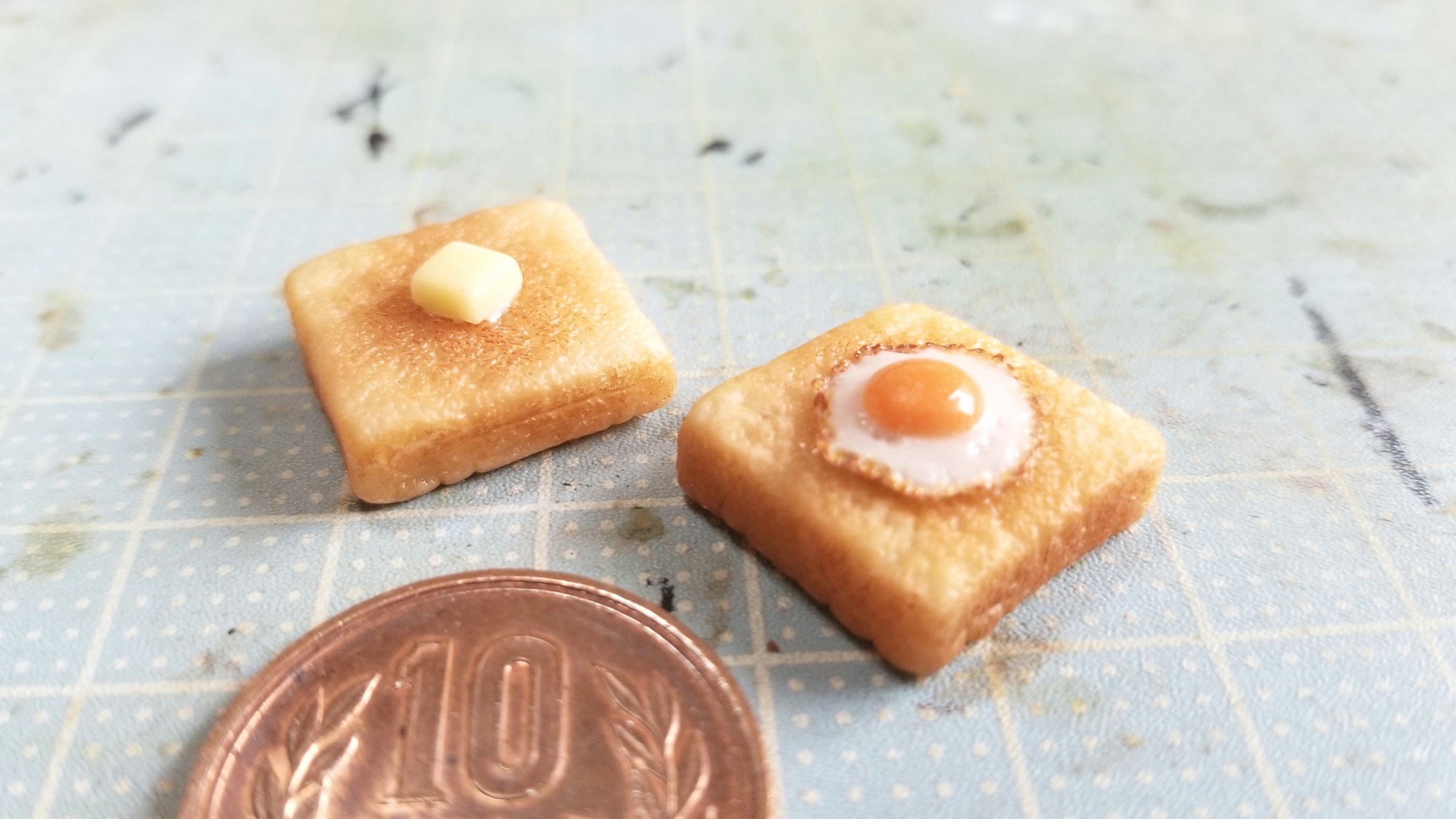 ミニチュアフードの作り方,バタートースト食パンぱん,おいしそう