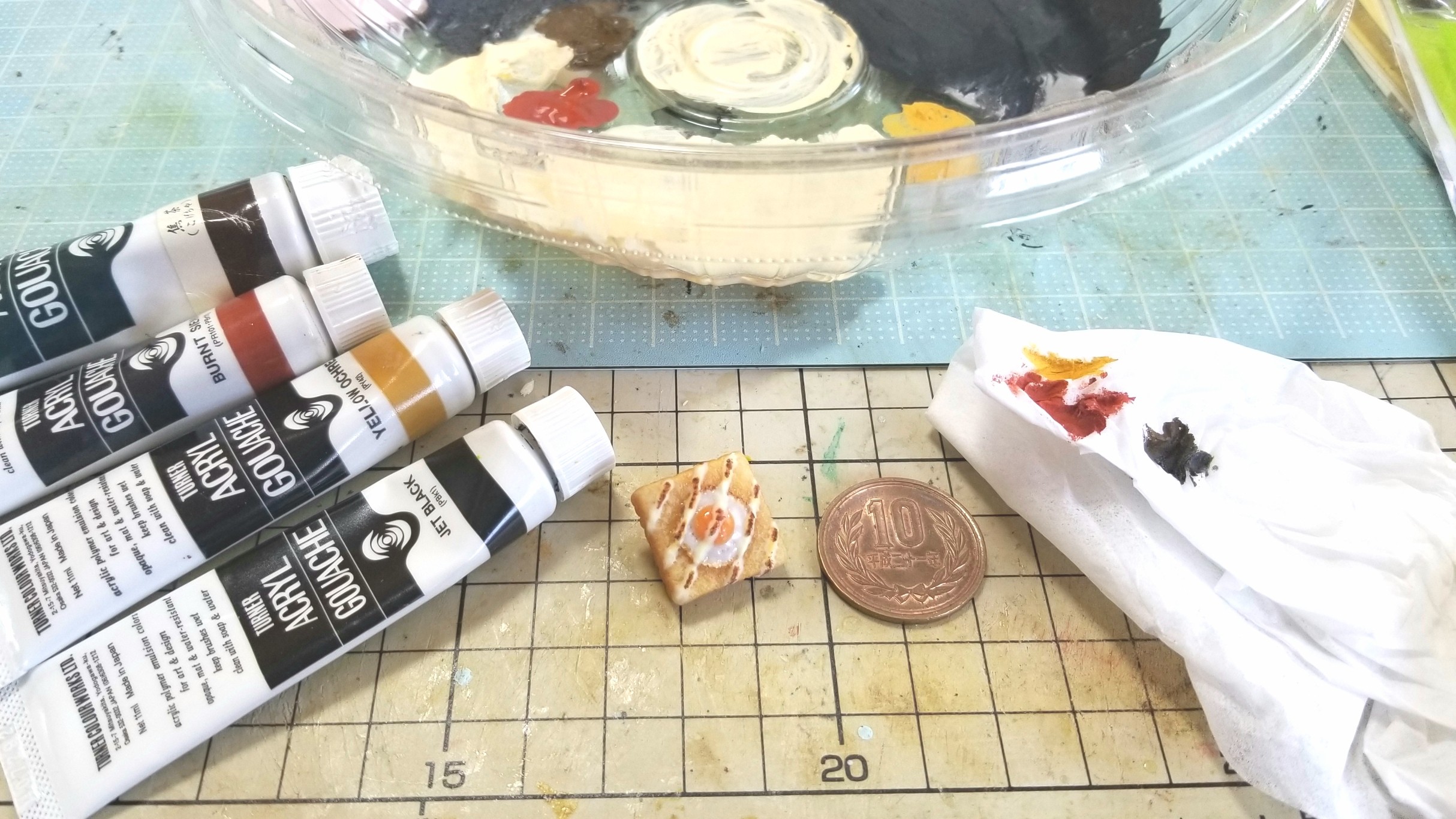 ミニチュアパンの作り方,トースト食パン,樹脂粘土着色,ハンドメイド
