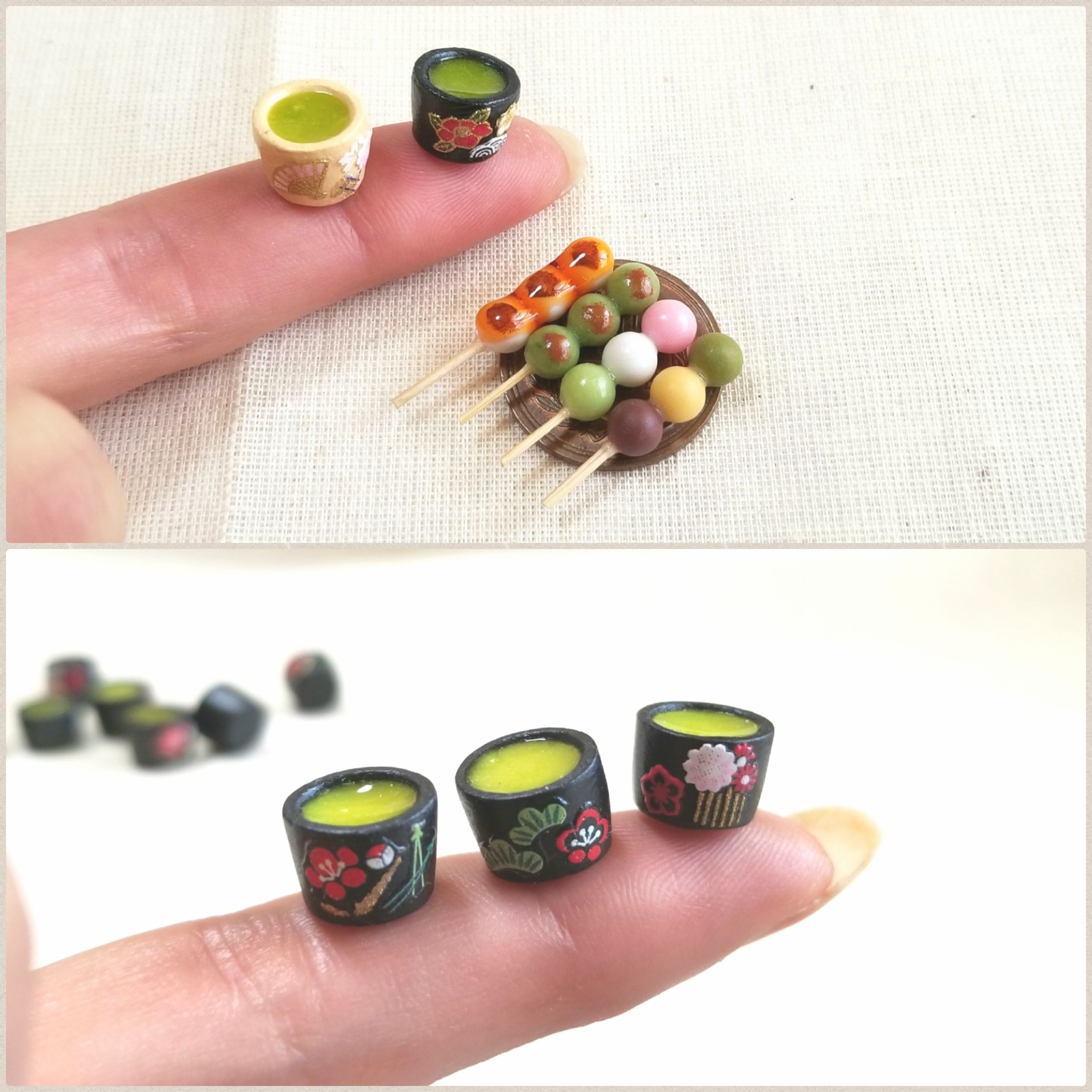 ミニチュアフード,熱いお茶抹茶,和風かわいい古風飲み物,ミンネ販売