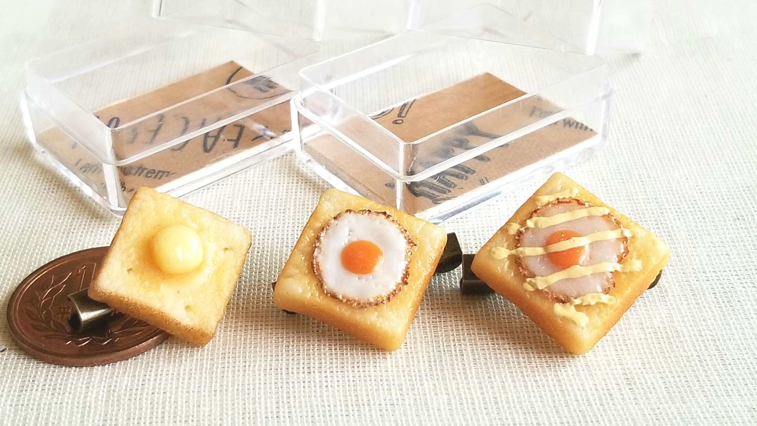 ミニチュア,食パン,トースト,目玉焼,ブローチ,フェイク,アクセサリー