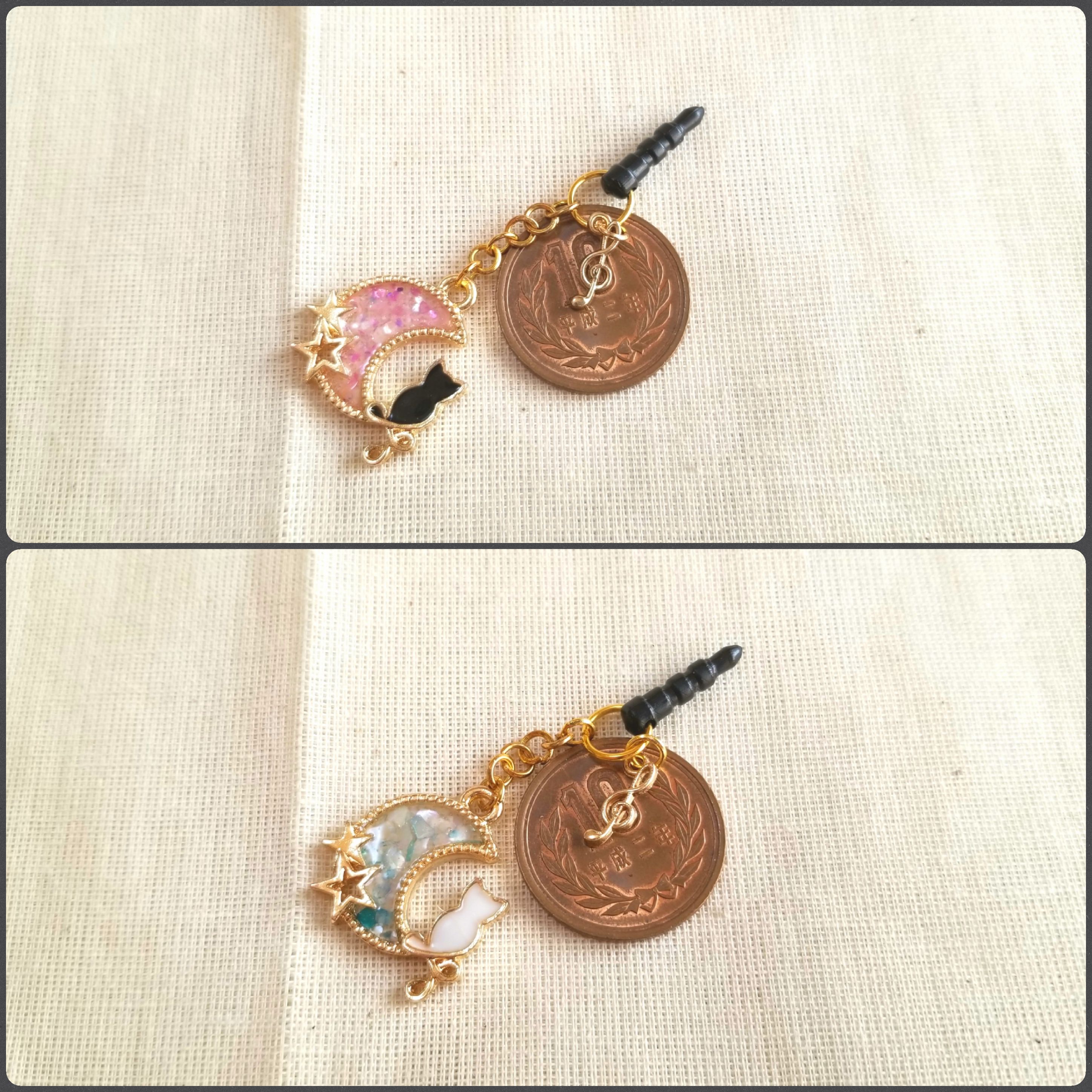 イヤホンジャック,月,ネコ,猫,レジンアクセサリー,お洒落,可愛い