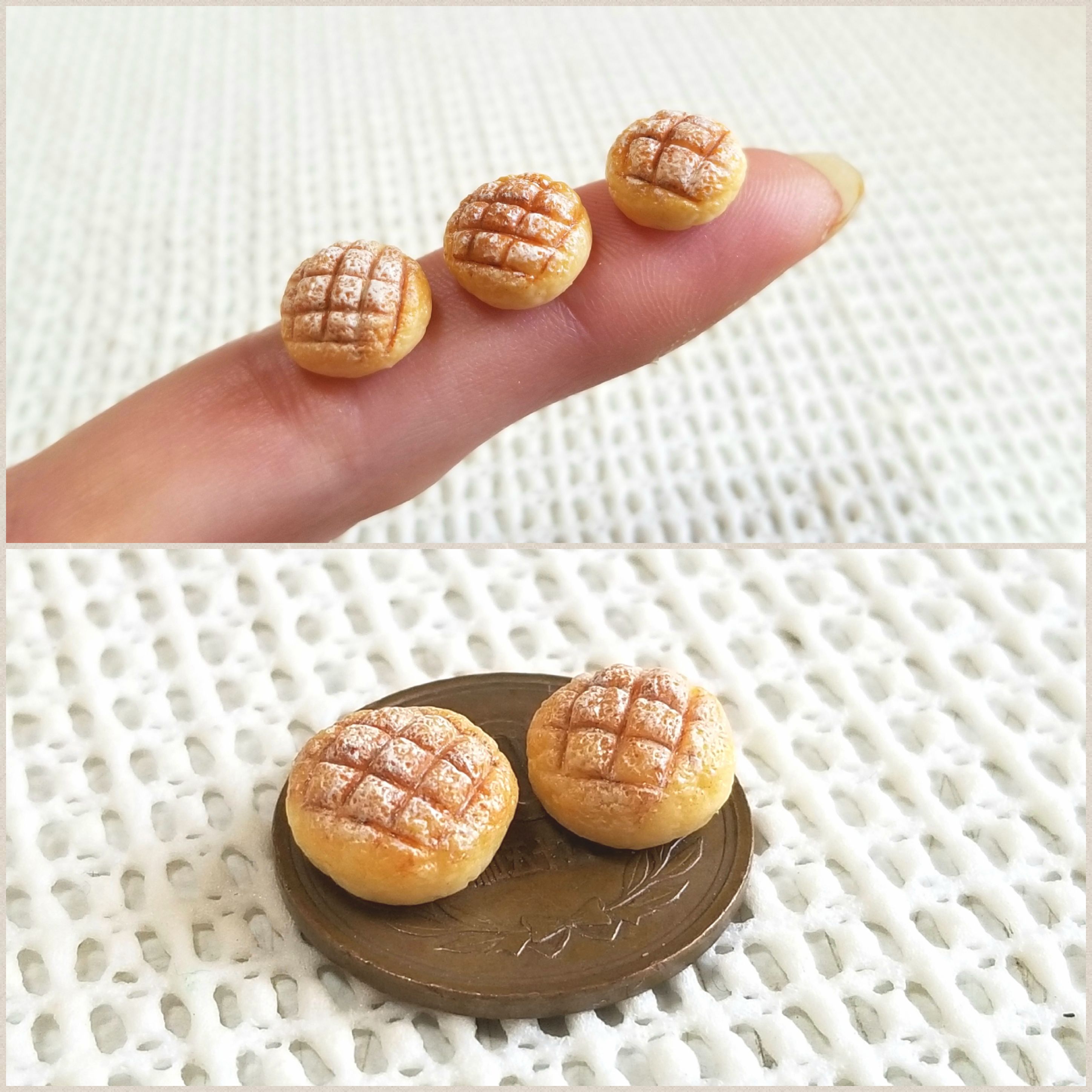 ミニチュアフード,メロンパン,食べ物,ハンドメイド,自作食品,アート