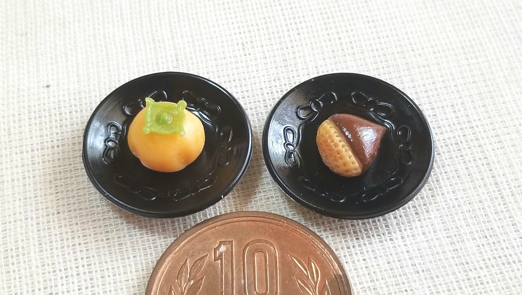 秋の味覚,和菓子,柿栗,ミニチュアフード,粘土,ドール用小物,人形