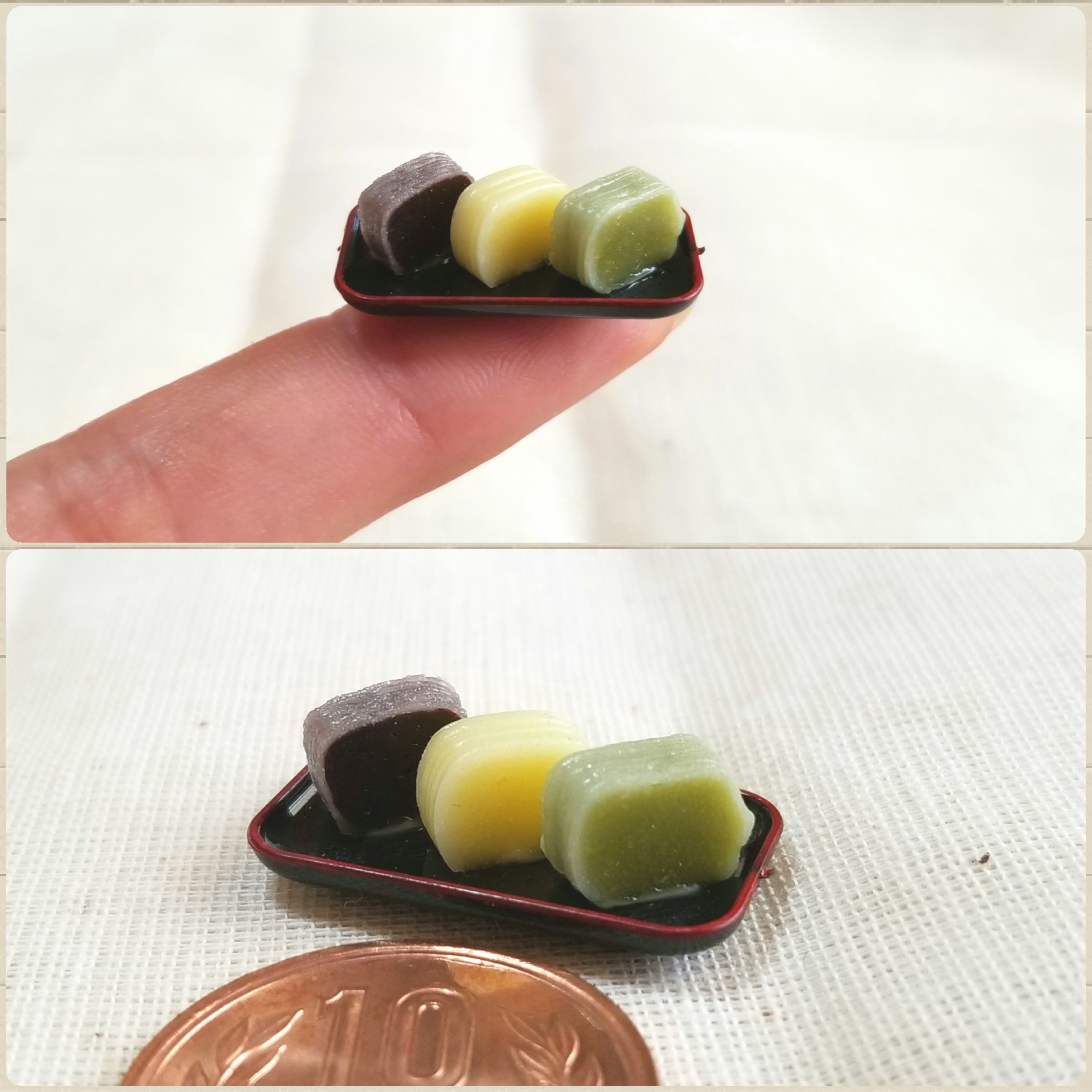 切りようかん,三色羊羮,ミニチュアフード,和菓子,樹脂粘土,フェイク