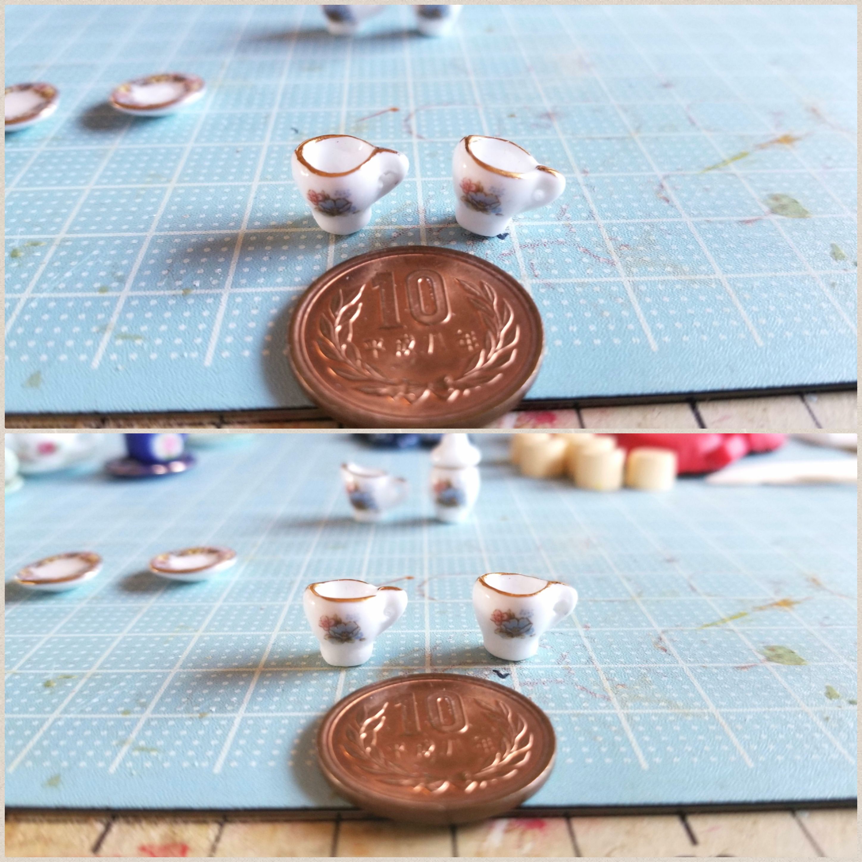 ミニチュアフード作り方,陶器のティーカップ,丁寧な作業を心掛ける