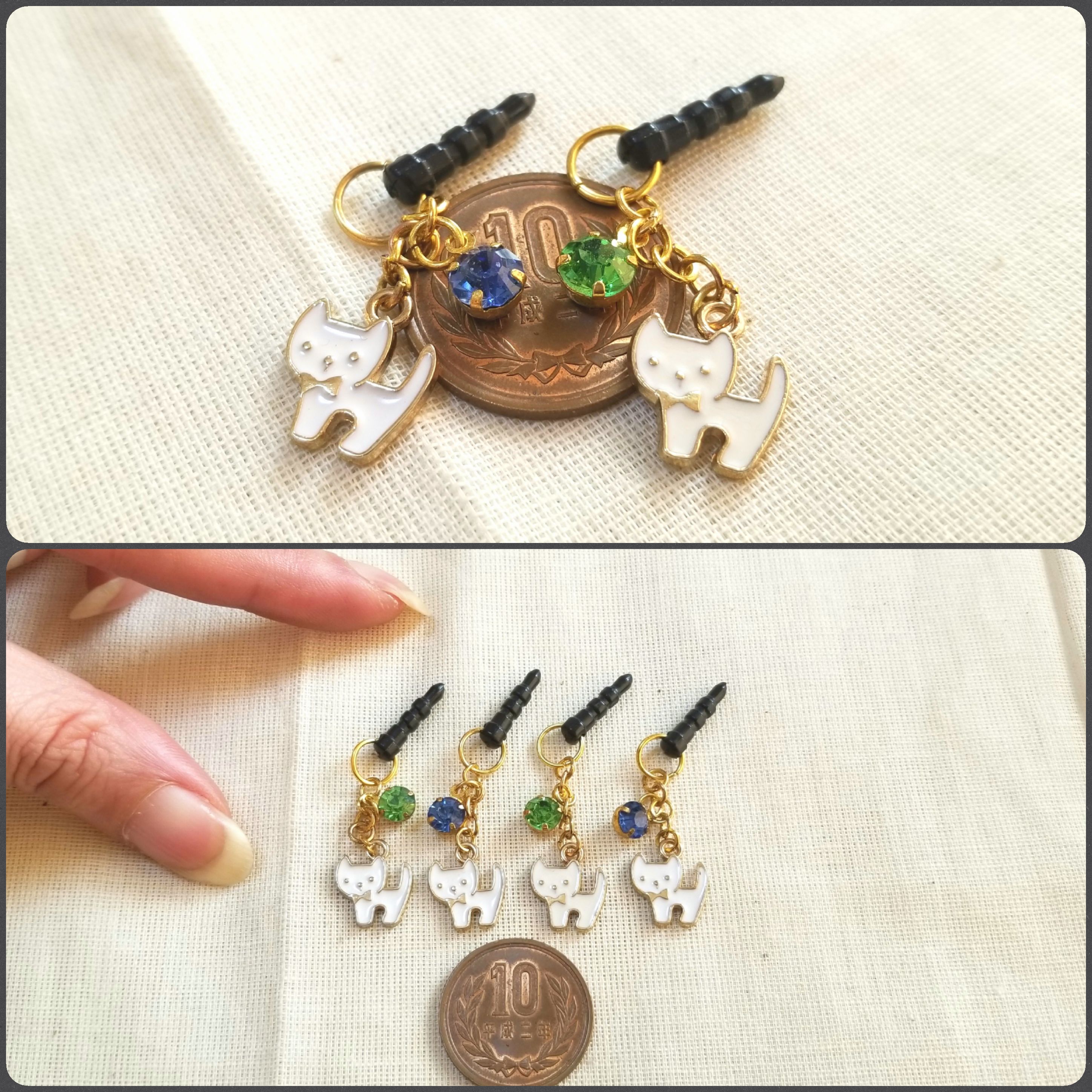 イヤホンジャック,白ネコ,レジンアクセサリー,小さい,可愛い,ミンネ