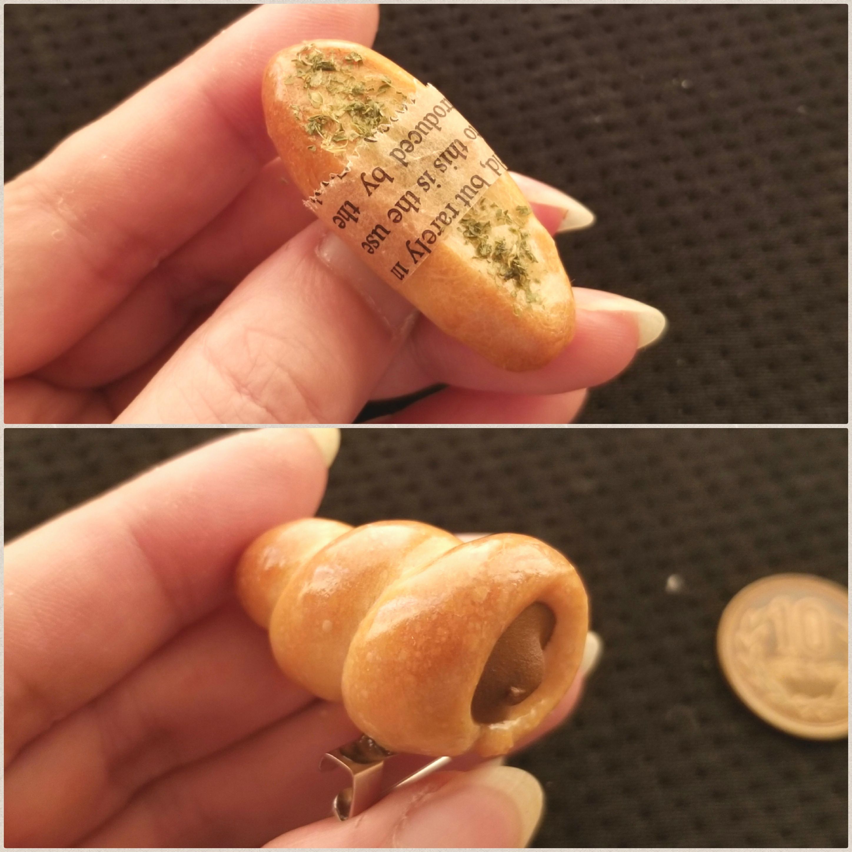 ミニチュアパンブローチ,チョココロネ,ガーリックフランス,おいしそ