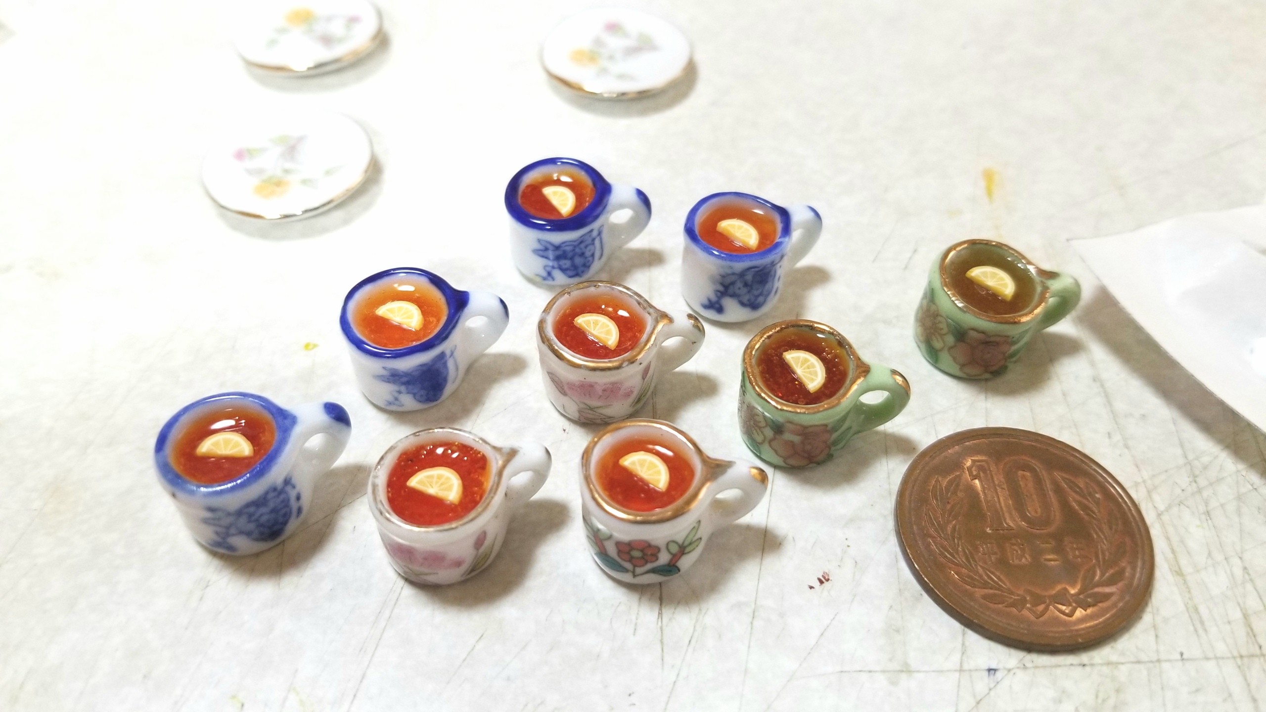 レモンティー,紅茶,ミニチュア,レジン,陶器,ティーカップ,ミンネ販売