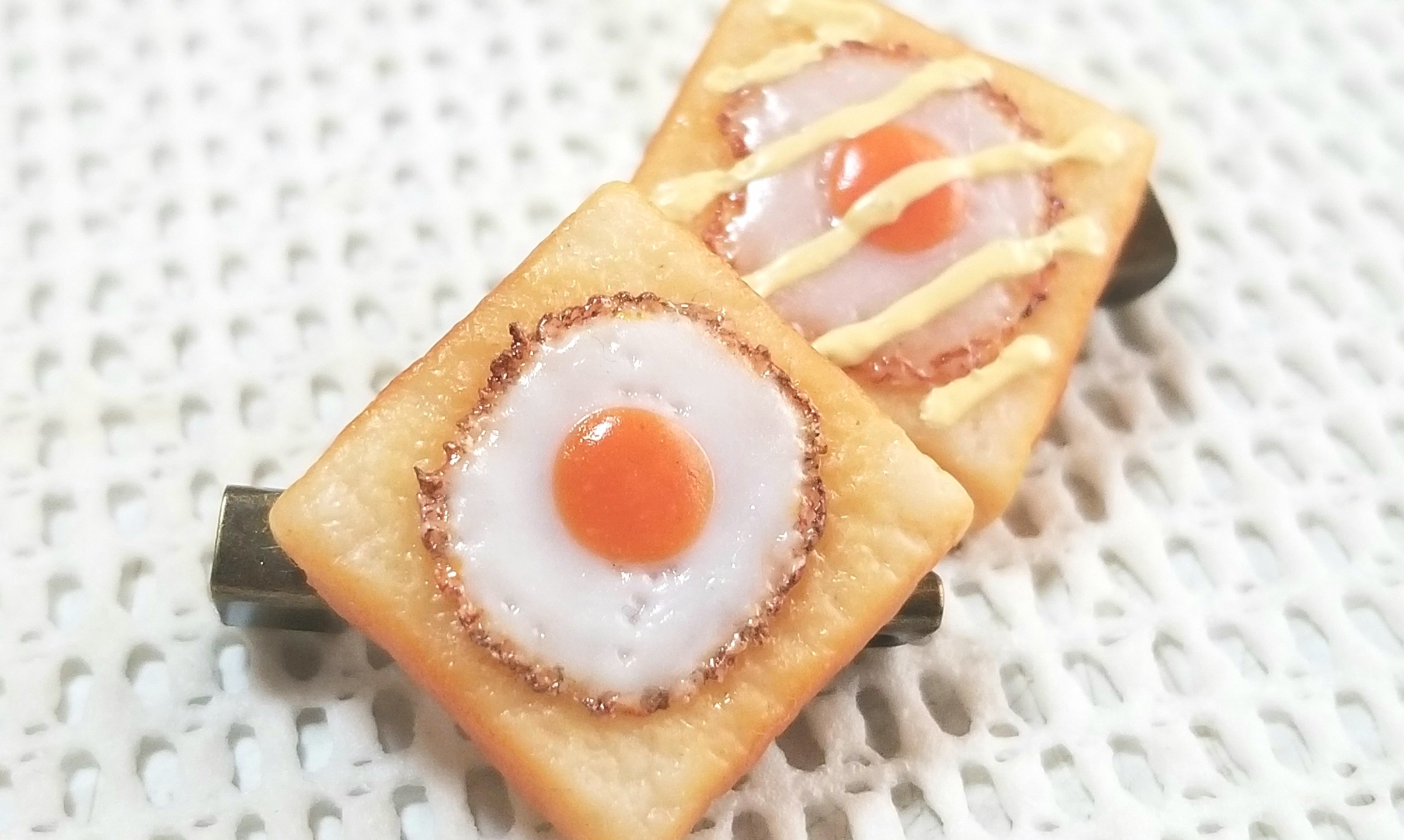 ブローチ,ミンネ,販売中,フェイクフード,目玉焼きトースト,パン,樹脂