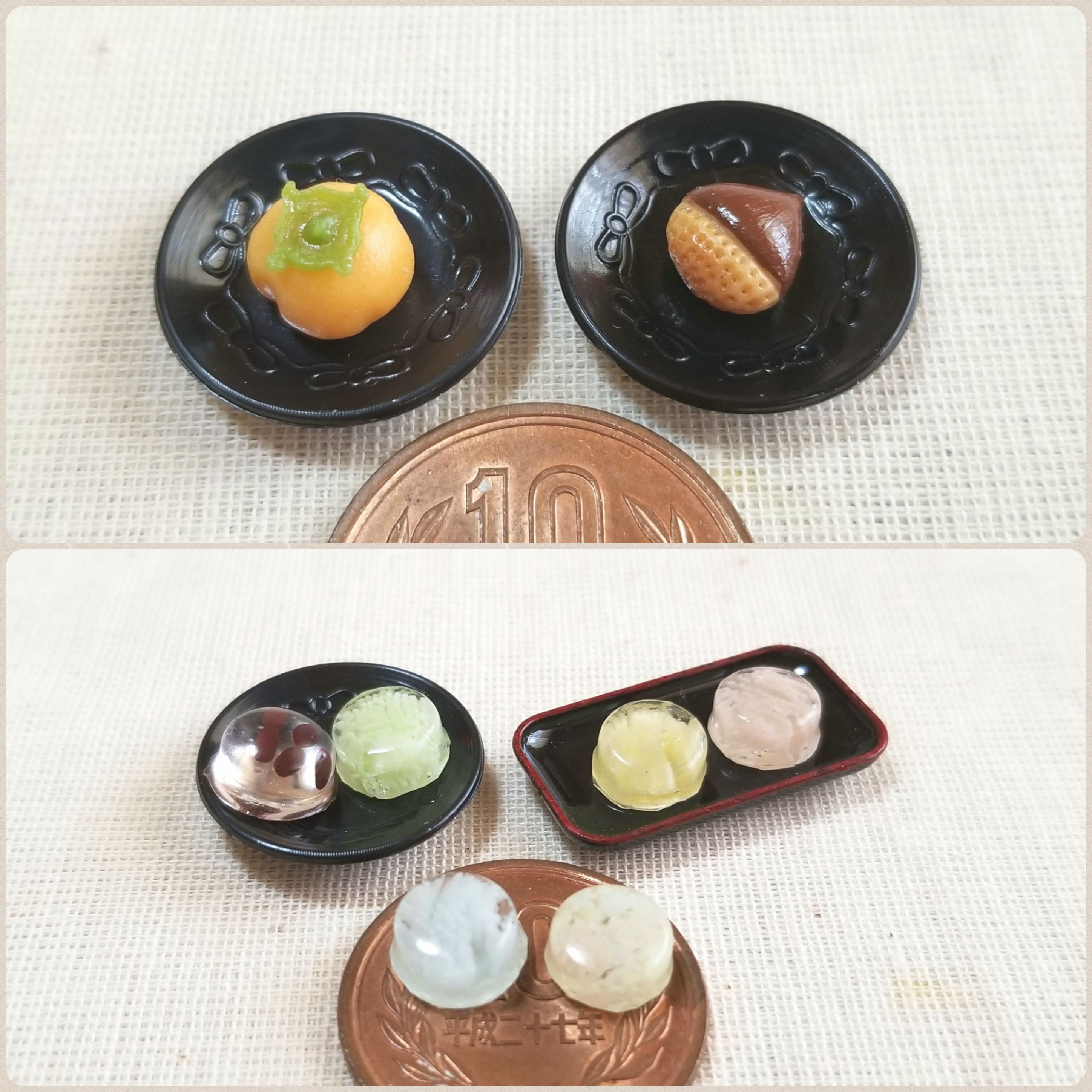柿,栗まんじゅう,水ようかん,ミニチュア,レジン,甘味処,ドール用小物