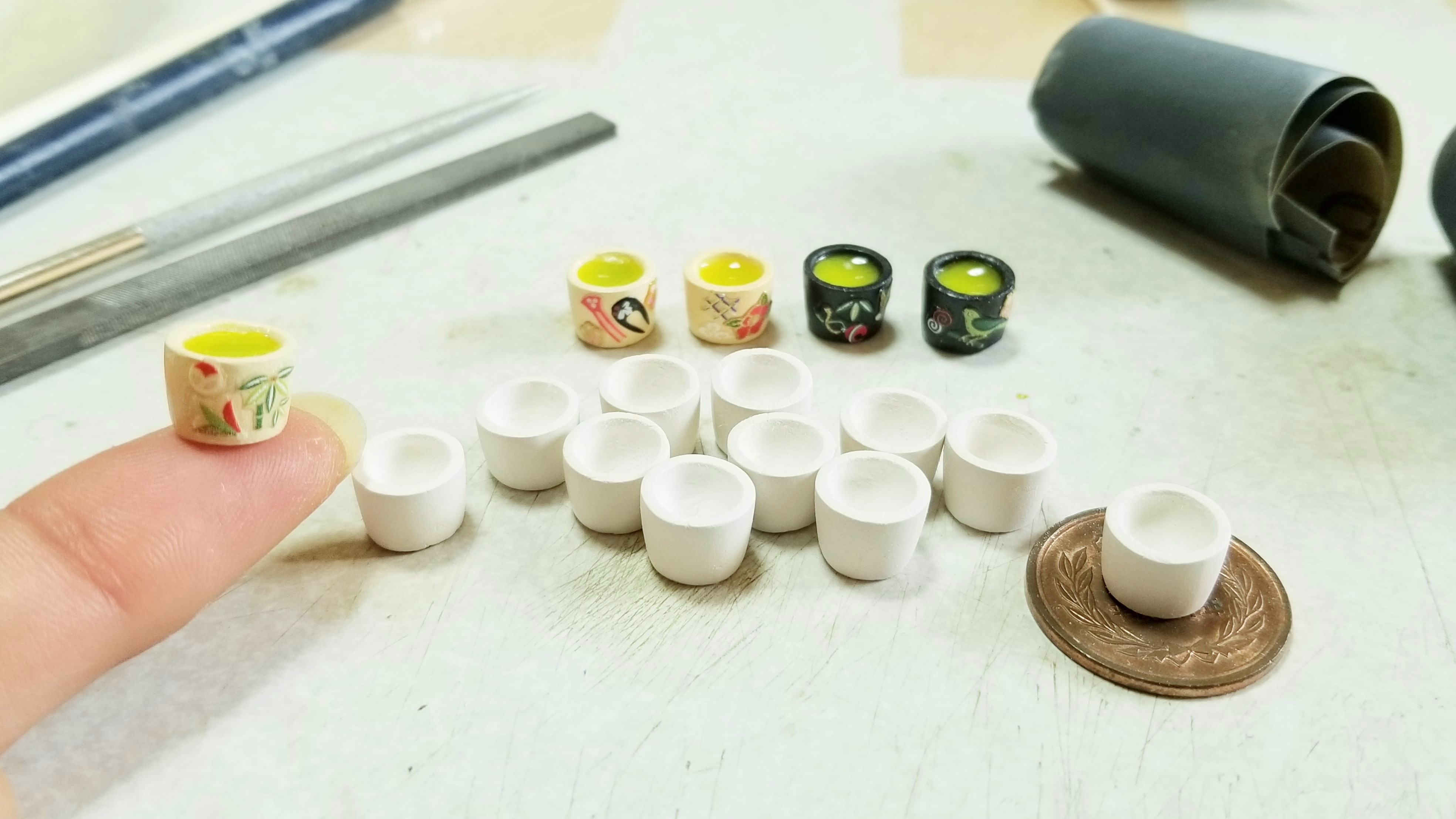 ミニチュアフードの作り方お抹茶石塑粘土アート自作かわいい和風柄