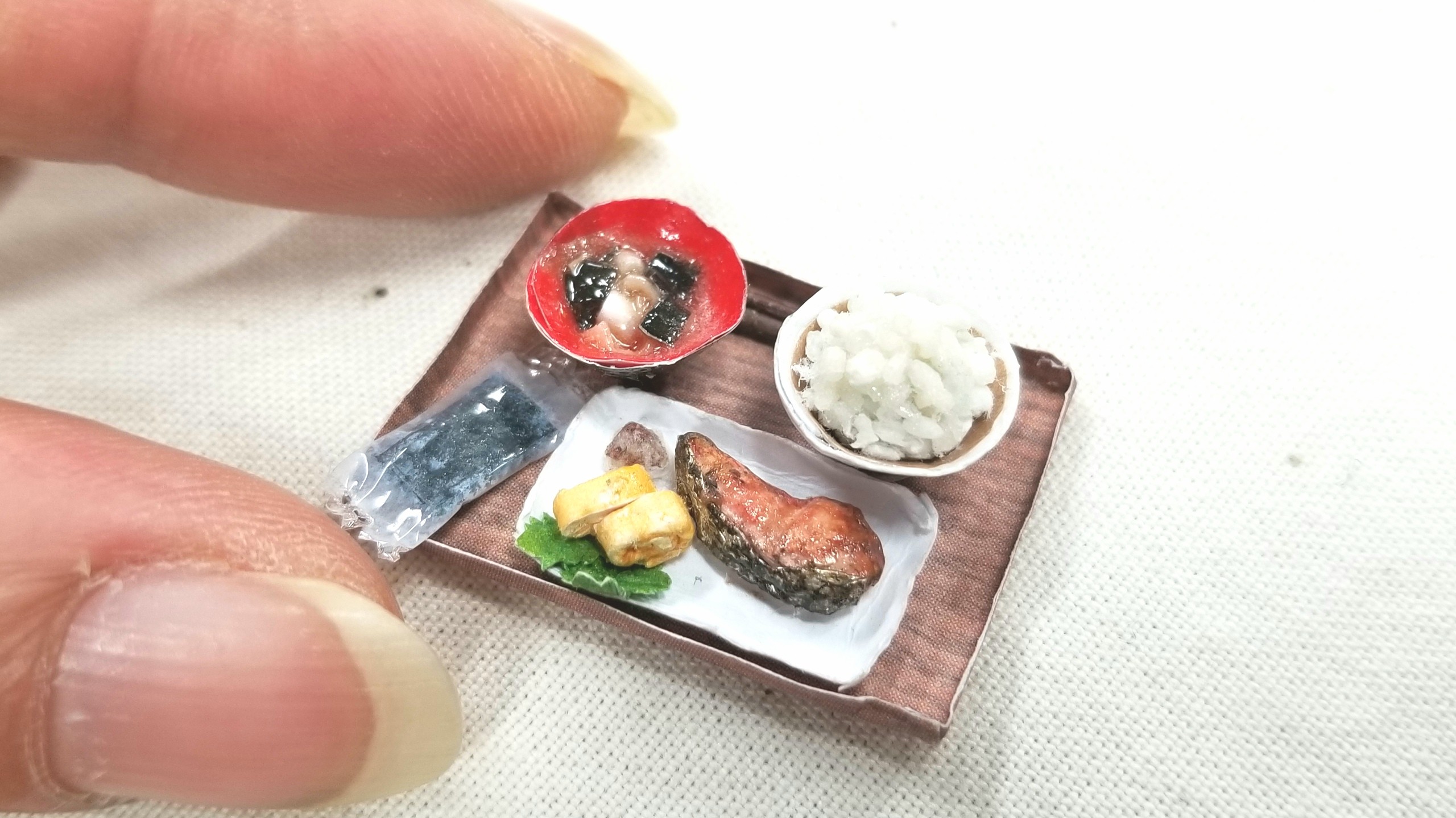 ペーパークラフト,手作紙アート,ミニチュアフード,焼き魚定食,鮭ご飯
