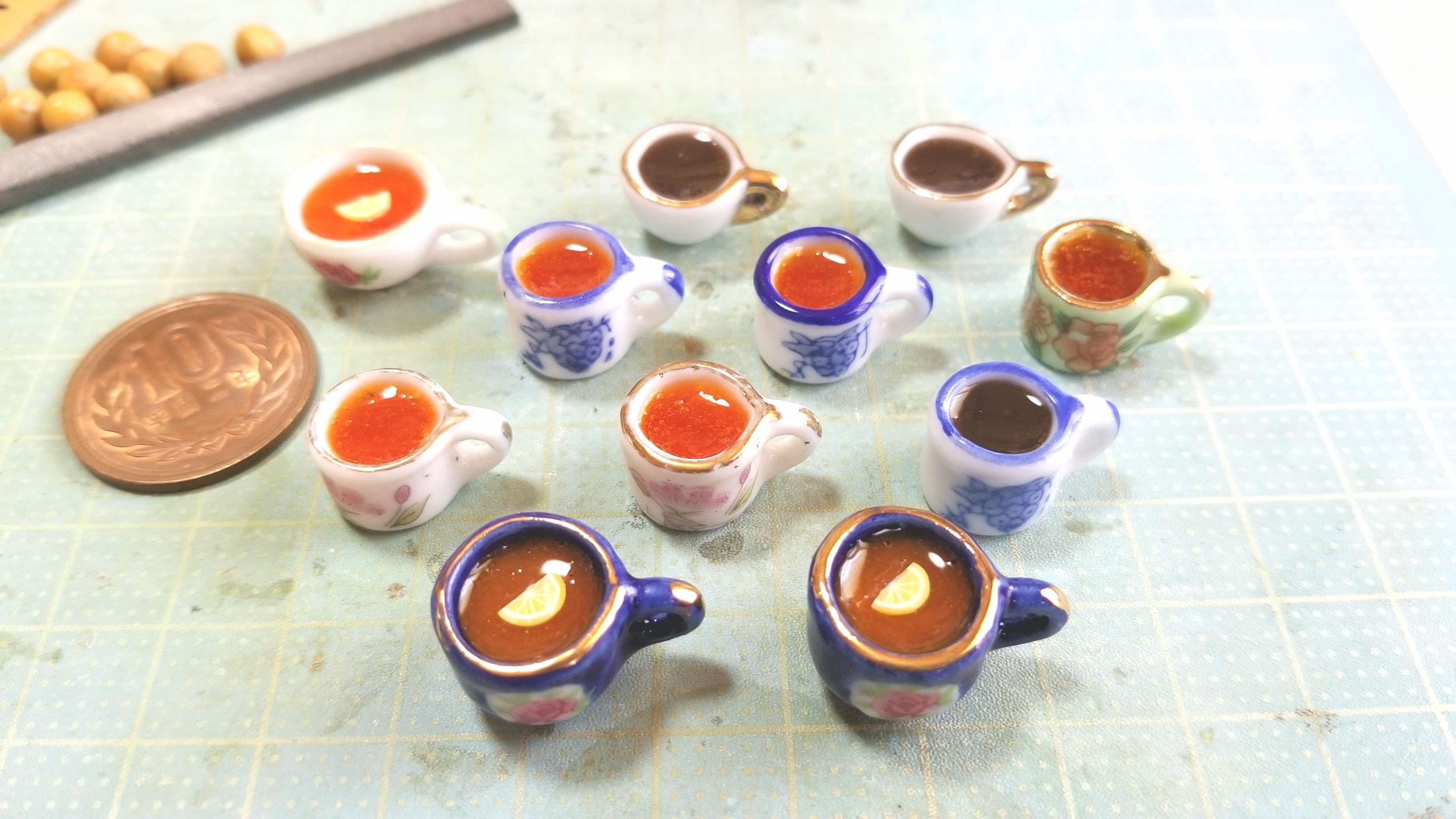 ミニチュア,紅茶,作り方,研究,着色,レジン,ドール,フェイクフード