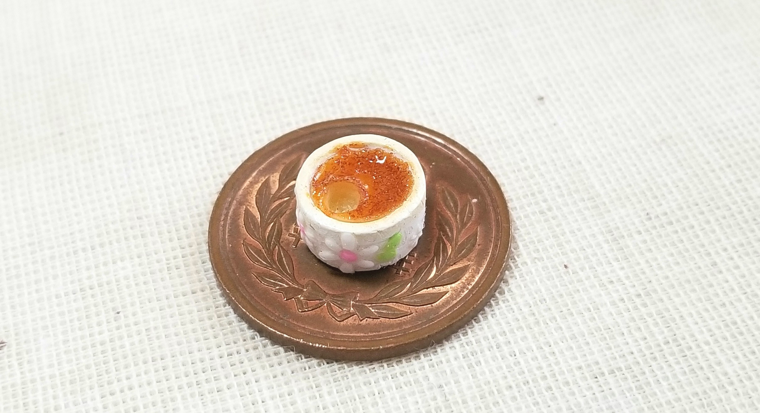 クレームブリュレ,樹脂粘土,ミニチュアフード,ドールハウス,フェイク