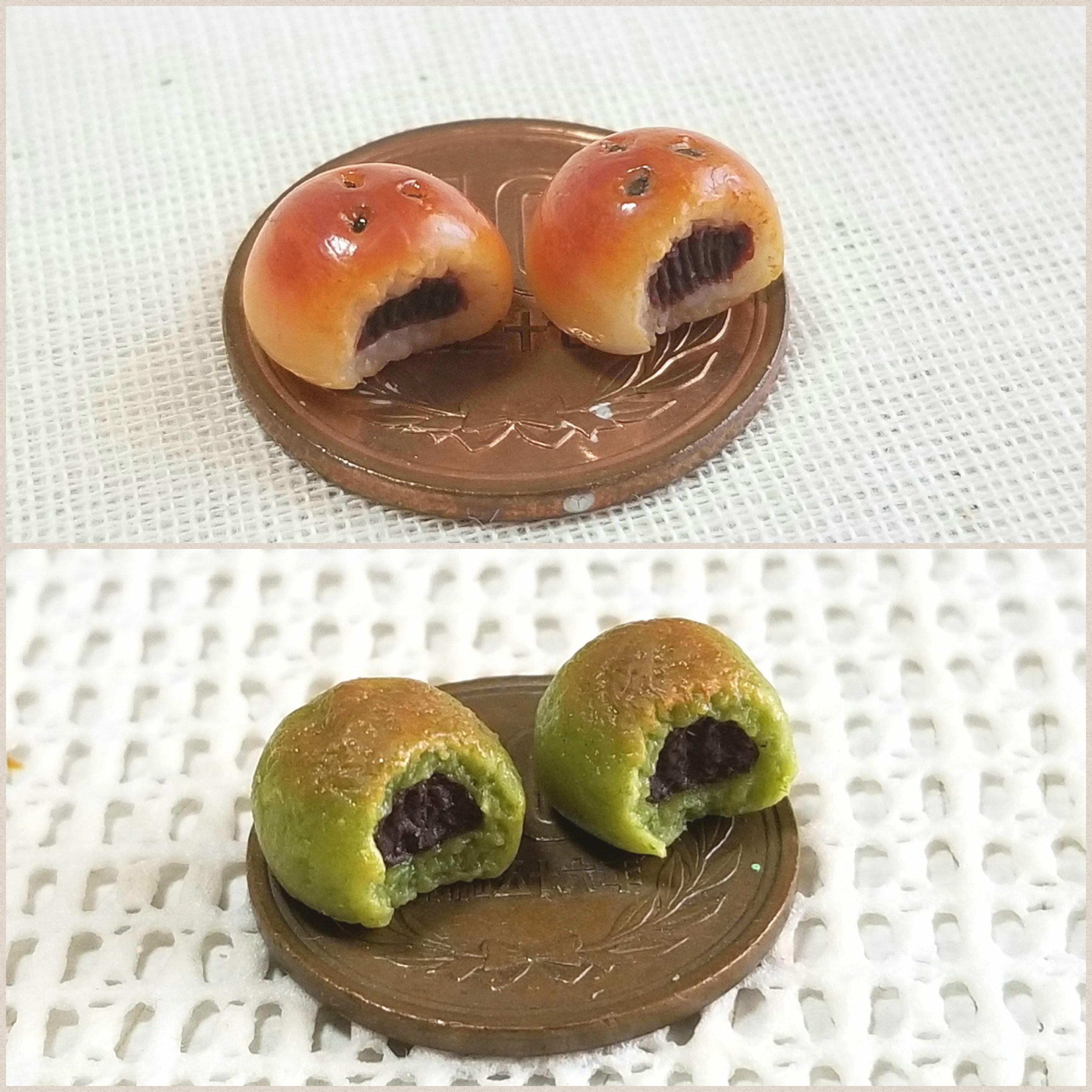 美味しそうな焼きたてあんぱん,あんこたっぷり,ぎっしり,ミニチュア