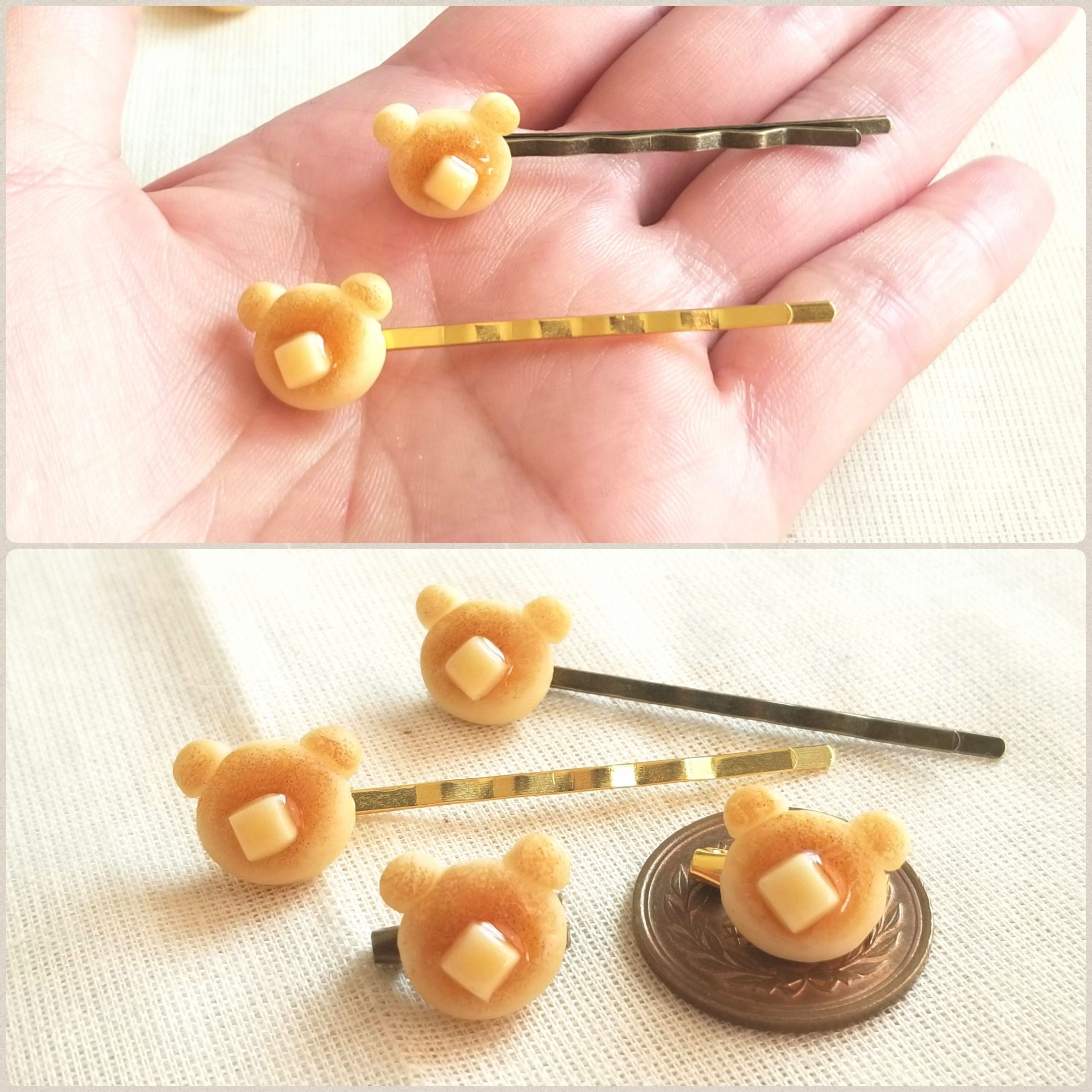 ミンネ販売,ミニチュアホットケーキ,可愛アクセサリー,髪用ヘアピン
