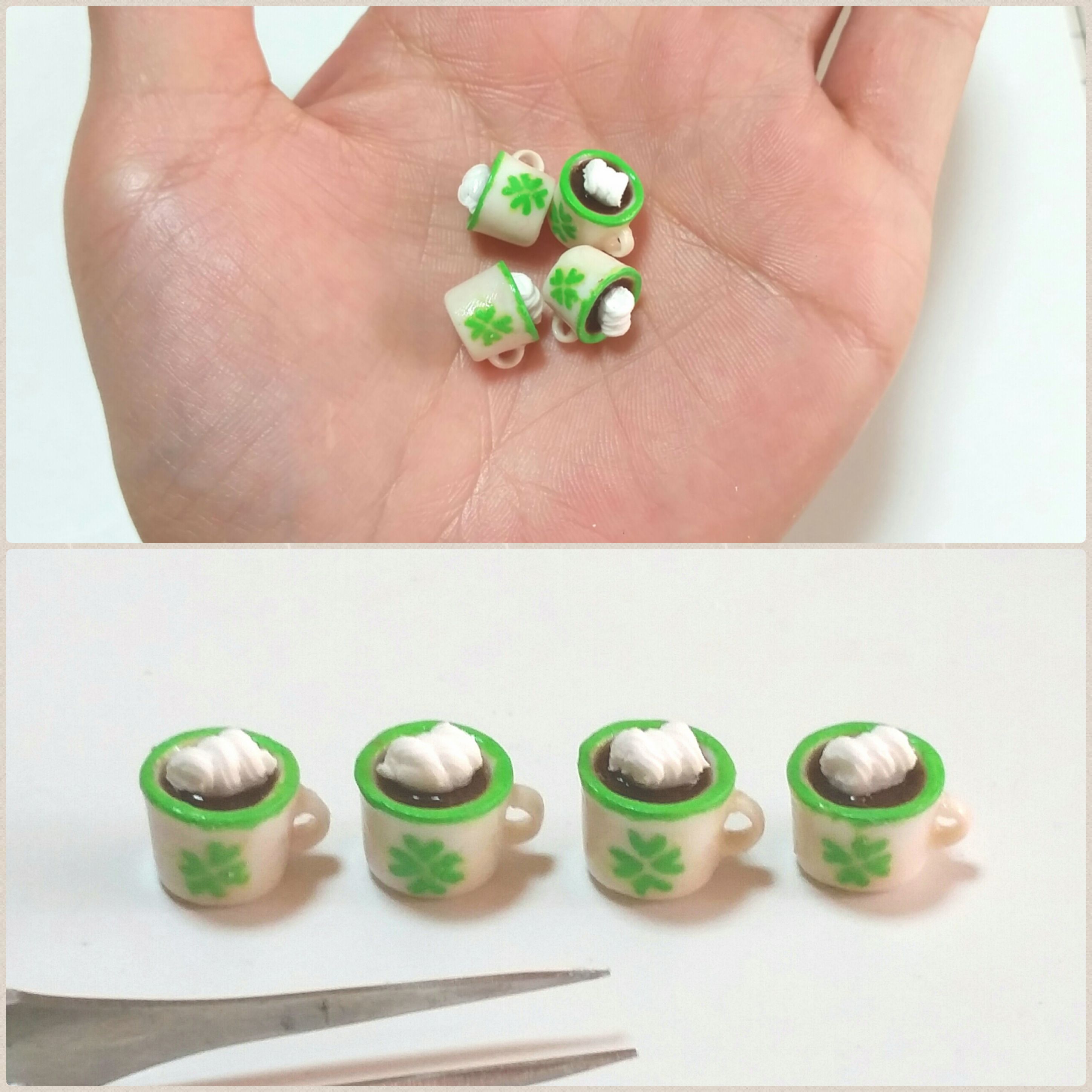 ミニチュアティーカップの作り方,お皿,樹脂粘土,湯呑み,お抹茶,食器