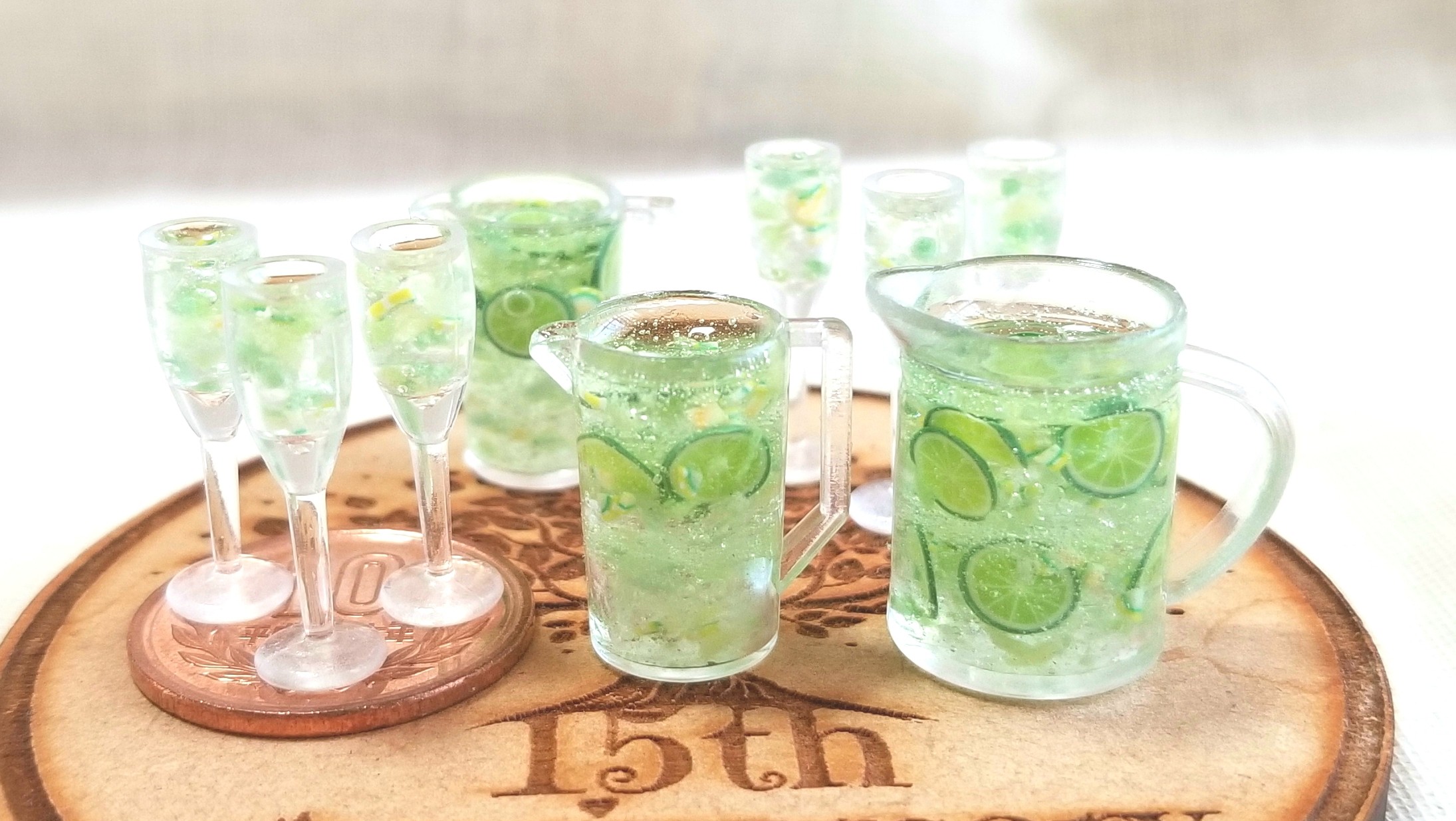 ミニチュアフード,飲み物,ライムソーダ,おしゃれな冷たいモヒート,
