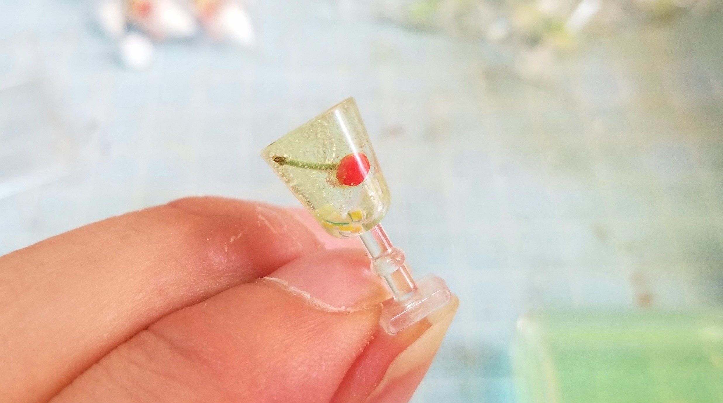 メロンソーダの作り方,ミニチュア,レジン,さくらんぼ,ジュース,炭酸
