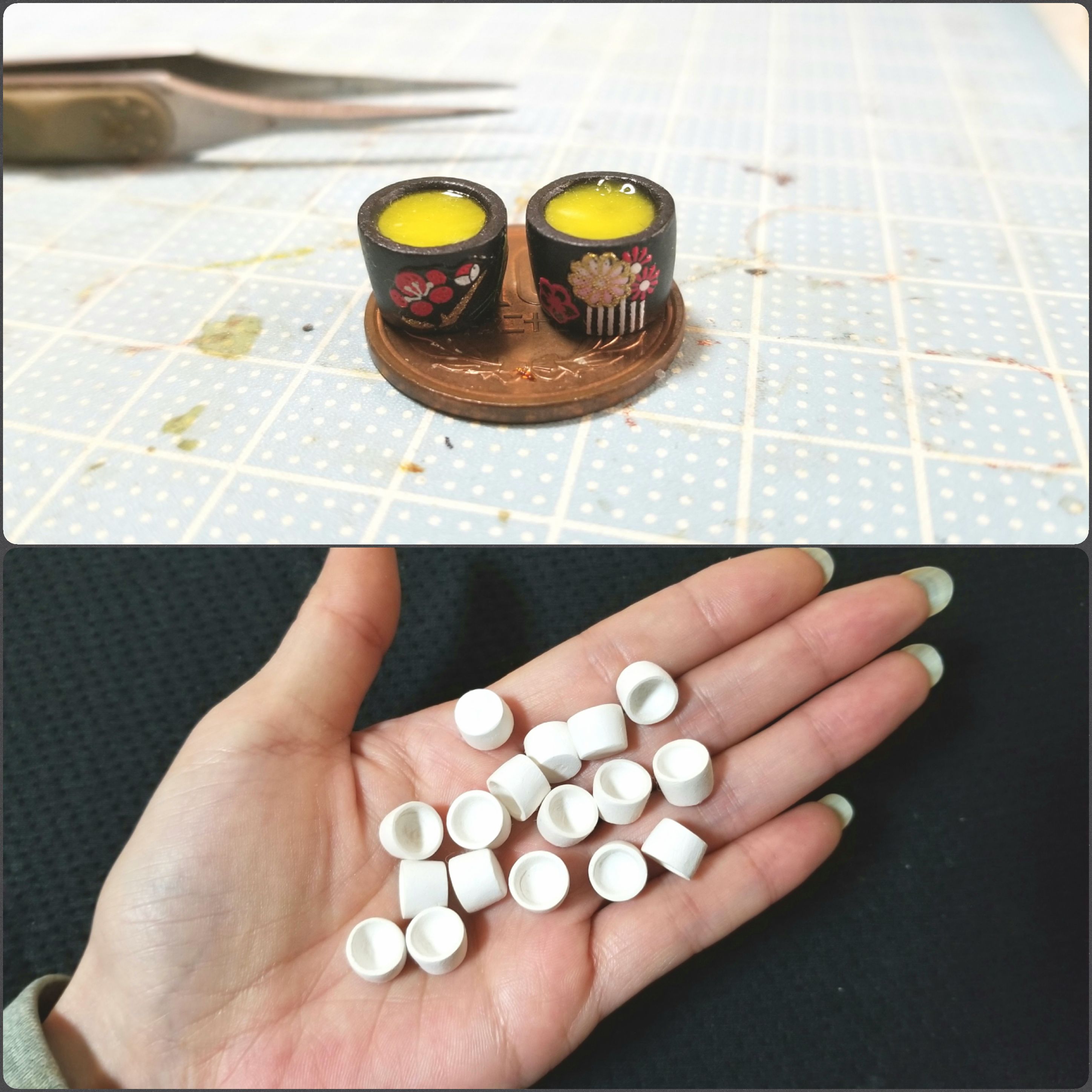 ミニチュアフード,使う道具や材料,お抹茶,和柄和風石塑粘土,ブログ