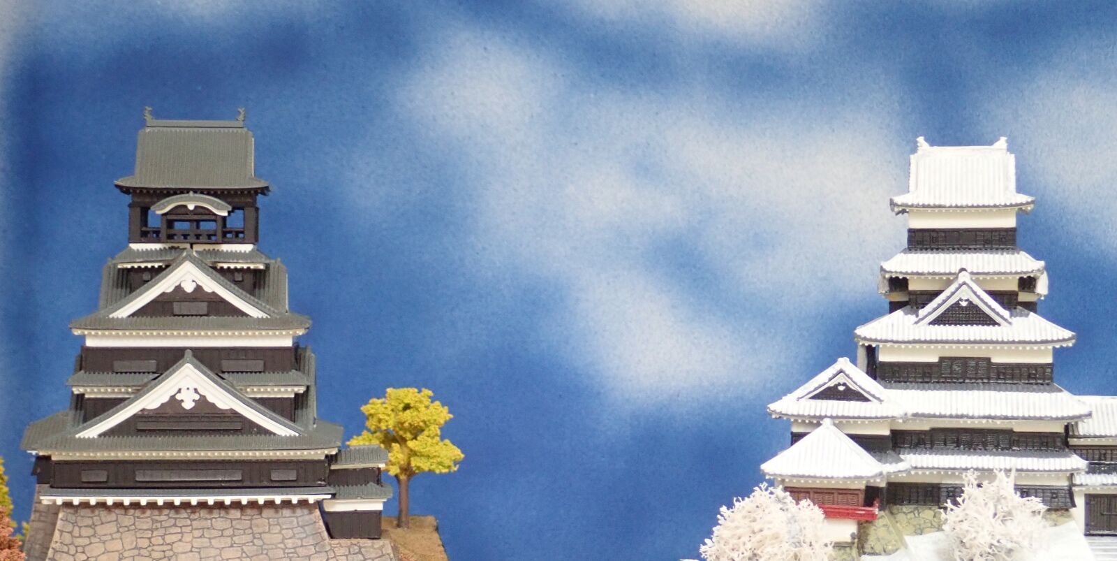 1/350でお城天守の大きさ比べ 熊本城、大阪城、岐阜城、広島城、松本城