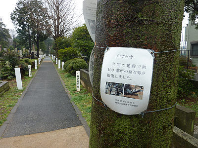 墓所の損傷あり(雑司ヶ谷霊園)