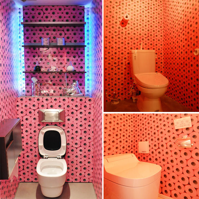 ピンクでポップなトイレットペーパーのトイレ用壁紙 Toiletspirit トイレットスピリット トイレのインテリア