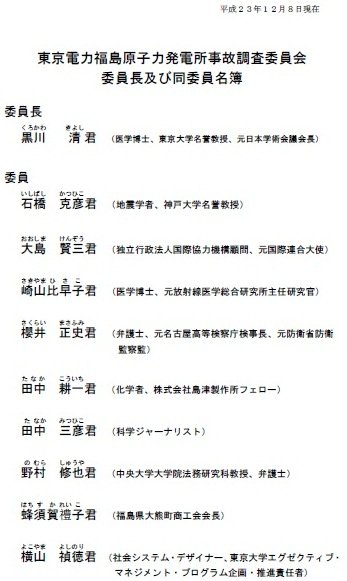 国会事故調委員名簿