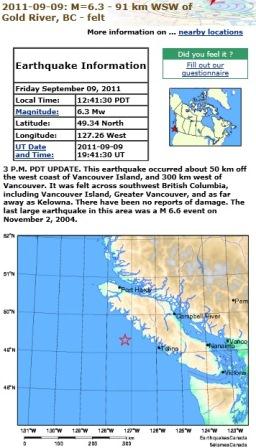 Canada ９月９日地震