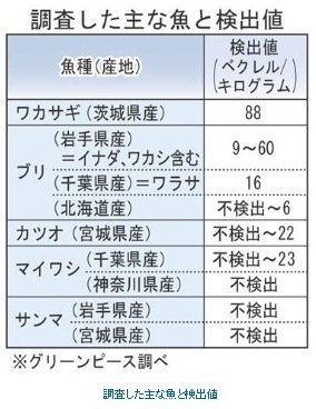 調査した主な魚と検出値