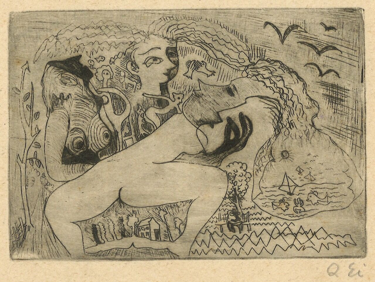 No.3 瑛九 銅版画 海辺の朝