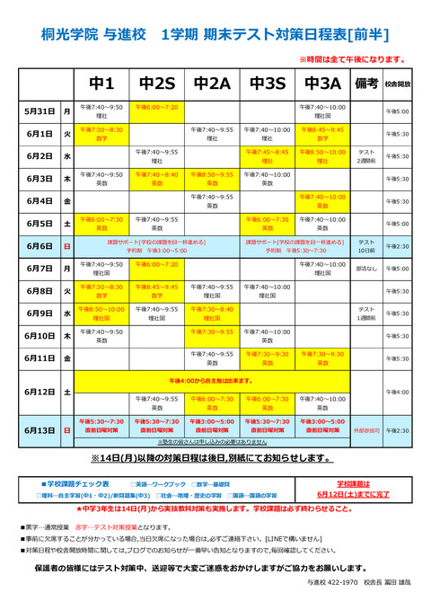 対策日程前半